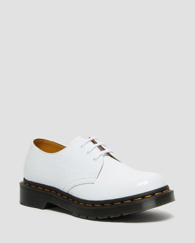 White Women\'s Dr Martens 1461 Patent Croc Emboss Leather Oxfords Shoes | CA 361HAP